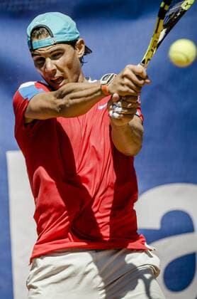 April 19, 2016 - Barcelona, Catalonia, Spain - RAFAEL NADAL (ESP) returns a ball during a training session at the second day of the Barcelona Open Banc Sabadell 2016 Training Sessions Of Top Seeded Players At Barcelona Open 2016 - ZUMAo105