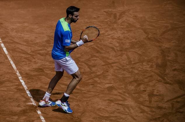 April 19, 2016 - Barcelona, Catalonia, Spain - MARCEL GRANOLLERS (ESP) reacts after winning a point against Daniel Munoz de la Nava (ESP) during the first round of the Barcelona Open Banc Sabadell 2016 Granollers Reaches Round Two In Barcelona Open Banc Sabadell 2016 - ZUMAo105