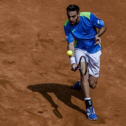 April 19, 2016 - Barcelona, Catalonia, Spain - MARCEL GRANOLLERS (ESP) returns the ball to Daniel Munoz de la Nava (ESP) during the first round of the Barcelona Open Banc Sabadell 2016 Granollers Reaches Round Two In Barcelona Open Banc Sabadell 2016 - ZUMAo105