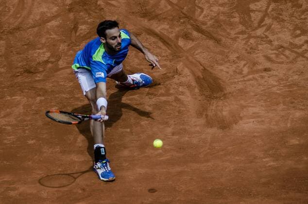 April 19, 2016 - Barcelona, Catalonia, Spain - MARCEL GRANOLLERS (ESP) returns the ball to Daniel Munoz de la Nava (ESP) during the first round of the Barcelona Open Banc Sabadell 2016 Granollers Reaches Round Two In Barcelona Open Banc Sabadell 2016 - ZUMAo105