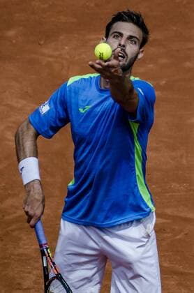 April 19, 2016 - Barcelona, Catalonia, Spain - MARCEL GRANOLLERS (ESP) serves to Daniel Munoz de la Nava (ESP) during the first round of the Barcelona Open Banc Sabadell 2016 Granollers Reaches Round Two In Barcelona Open Banc Sabadell 2016 - ZUMAo105
