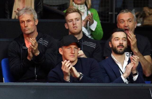 Porsche Tennis Grand Prix 2016 Deutschland, Stuttgart, 19.04.2016, Tennis, Porsche Tennis Grand Prix 2016, Stuttgart: Bastian Schweinsteiger Manchester United ManU Freund von Ana Ivanovic (SRB).