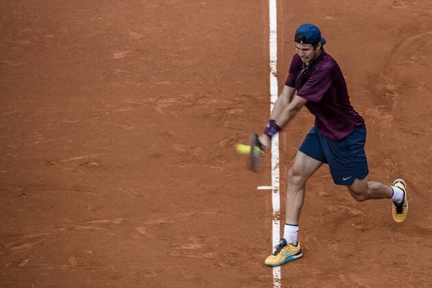 April 19, 2016 - Barcelona, Catalonia, Spain - KAREN KHACHANOV (RUS) returns a ball to Roberto Bautista (ESP) during the 2nd round of the Barcelona Open Banc Sabadell 2016. Khachanov wins in three sets 6-2, 6-7, 6-3 Khachanov Beats Bautista To Reach Round Three Of Barcelona Open - ZUMAo105