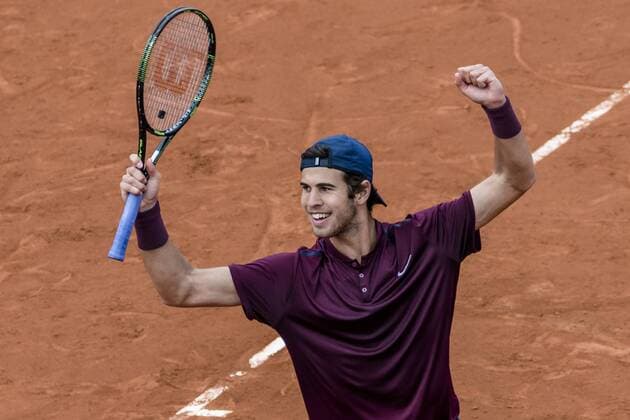 April 19, 2016 - Barcelona, Catalonia, Spain - KAREN KHACHANOV (RUS) reacts as he wins the match against Roberto Bautista (ESP) during the 2nd round of the Barcelona Open Banc Sabadell 2016. Khachanov wins in three sets 6-2, 6-7, 6-3 Khachanov Beats Bautista To Reach Round Three Of Barcelona Open - ZUMAo105