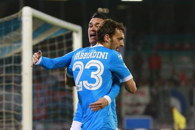 Manolo Gabbiadini Napoli, goal celebration Jose Maria Callejon Napoli, Napoli 19-04-2016 Stadio San Paolo Football Calcio Serie A 2015 2016 Napoli - Bologna cesarexpurini