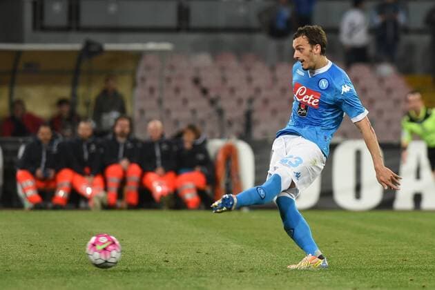 April 19, 2016 - Naples, Italy - Manolo Gabbiadini of SSC Napoli scoring penalty during the italian Serie A football match between SSC Napoli and Bologna fc at San Paolo Stadium on Aprile 19, 2016 in Naples,Italy. SSC Napoli and Bologna fc - Serie A  - ZUMAn230