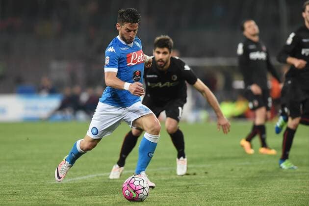 April 19, 2016 - Naples, Italy - Dries Mertens of SSC Napoli scoring during the italian Serie A football match between SSC Napoli and Bologna fc at San Paolo Stadium on Aprile 19, 2016 in Naples,Italy. SSC Napoli v Bologna FC - Serie A  - ZUMAn230