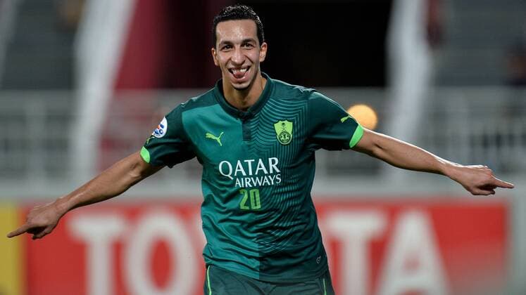 (160420) -- DOHA, April 20, 2016 -- Eslam Hussain of Al Ahli celebrates after scoring during the AFC Asian Champions League Group D football match between Saudi Arabia s Al Ahli and Qatar s El Jaish in Doha, Qatar, April 19, 2016. Al Ahli won 4-1. ) (SP)QATAR-DOHA-SOCCER-AFC ASIAN CHAMPIONS LEAGUE Nikku 