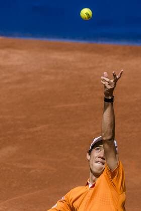 April 20, 2016 - Barcelona, Catalonia, Spain - KEI NISHIKORI (JAP) serves against Thiemo de Bakker (NED) during the 2nd round of the Barcelona Open Banc Sabadell 2016. Nishikori wins 6-4, 6-2 Nishikori Beats De Bakker To Reach Round Three Of Barcelona Open - ZUMAo105