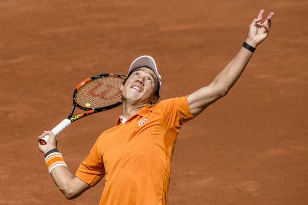 April 20, 2016 - Barcelona, Catalonia, Spain - KEI NISHIKORI (JAP) serves against Thiemo de Bakker (NED) during the 2nd round of the Barcelona Open Banc Sabadell 2016. Nishikori wins 6-4, 6-2 Nishikori Beats De Bakker To Reach Round Three Of Barcelona Open - ZUMAo105