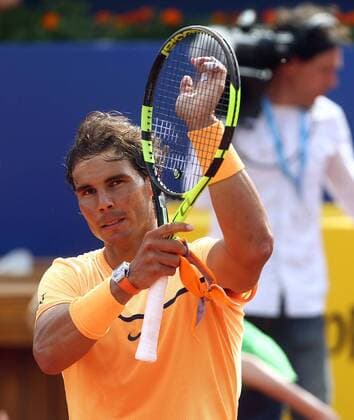 Spanish tennis player Rafael Nadal celebrates his victory over countryman Marcel Granollers at the end of their Barcelona Open Banc Sabadell Conde de Godo Trophy second round match in Barcelona, northeastern Spain, 20 April 2016. The tournament runs in Barcelona from 18 until 24 April 2016. RAFAEL NADAL VS MARCEL GRANOLLERS !ACHTUNG: NUR REDAKTIONELLE NUTZUNG!  20160420-635967732317846843
