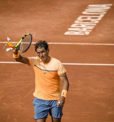 April 20, 2016 - Barcelona, Catalonia, Spain - RAFAEL NADAL (ESP) acknowledges the crowd after winning against Marcel Granollers (ESP) in the 2nd round of the Barcelona Open Banc Sabadell 2016. Nadal wins 6-3, 6-2 Nadal Beats Granollers To Reach Round Three Of Barcelona Open - ZUMAo105