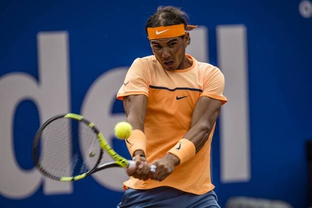 April 21, 2016 - Barcelona, Catalonia, Spain - RAFAEL NADAL (ESP) returns the ball to Albert Montanes (ESP) during the 3rd round of the Barcelona Open Banc Sabadell 2016. Nadal wins 6-2, 6-2 Nadal Reaches Quarter Finals At Barcelona Open 2016 - ZUMAo105