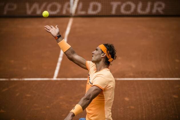 April 21, 2016 - Barcelona, Catalonia, Spain - RAFAEL NADAL (ESP) serves against Albert Montanes (ESP) during the 3rd round of the Barcelona Open Banc Sabadell 2016. Nadal wins 6-2, 6-2 Nadal Reaches Quarter Finals At Barcelona Open 2016 - ZUMAo105