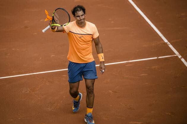 April 21, 2016 - Barcelona, Catalonia, Spain - RAFAEL NADAL (ESP) acknowledges the crowd after winning against Albert Montanes (ESP) during the 3rd round of the Barcelona Open Banc Sabadell 2016. Nadal wins 6-2, 6-2 Nadal Reaches Quarter Finals At Barcelona Open 2016 - ZUMAo105