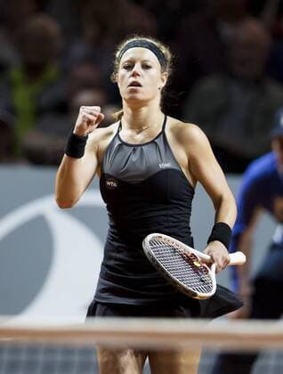 Laura SIEGEMUND, GER in Aktion, Jubel bei ihrem Spiel gegen Simona Halep Tennis Grand Prix Porsche in Stuttgart , 21.04.2016