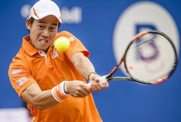 April 21, 2016 - Barcelona, Catalonia, Spain - KEI NISHIKORI (JAP) returns a ball to Jeremy Chardy (FRA) during the 3rd round of the Barcelona Open Banc Sabadell 2016. Nishikori wins 6-3, 7-5 Nishikori Reaches Quarter Finals At Barcelona Open 2016 - ZUMAo105