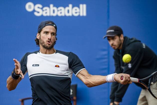 April 21, 2016 - Barcelona, Catalonia, Spain - FELICIANO LOPEZ (ESP) returns the ball to Philip Kohlschreiber (GER) during the 3rd round of the Barcelona Open Banc Sabadell 2016. Kohlschreiber wins 6-7, 7-5, 63. Kohlschreiber beats Lopez To Reach Quarter-Finals Of Barcelona Open Banc Sabadell 2016 - ZUMAo105