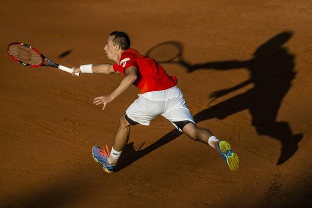 April 21, 2016 - Barcelona, Catalonia, Spain - PHILIPP KOHLSCHREIBER (GER) returns the ball to Feliciano Lopez (ESP) during the 3rd round of the Barcelona Open Banc Sabadell 2016. Kohlschreiber wins 6-7, 7-5, 63 Kohlschreiber beats Lopez To Reach Quarter-Finals Of Barcelona Open Banc Sabadell 2016 - ZUMAo105