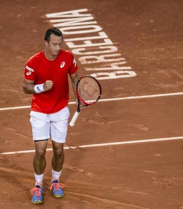 April 21, 2016 - Barcelona, Catalonia, Spain - PHILIPP KOHLSCHREIBER (GER) reacts after winning against Feliciano Lopez (ESP) during the 3rd round of the Barcelona Open Banc Sabadell 2016. Kohlschreiber wins 6-7, 7-5, 63. Kohlschreiber beats Lopez To Reach Quarter-Finals Of Barcelona Open Banc Sabadell 2016 - ZUMAo105