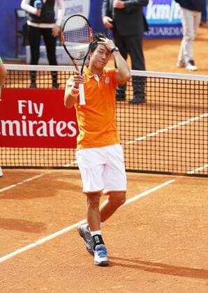 Kei Nishikori (JPN), APRIL 21, 2016 - Tennis : Kei Nishikori of Japan celebrate after winning singls 3rd round match against Jeremy Chardy of France on the Barcelona Open Banc Sabadell tennis tournament at the Real Club de Tenis de Barcelona in Barcelona, Spain, April 21, 2016. Noxthirdxpartyxsales  (heha025023)