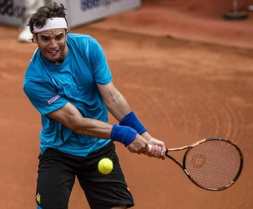 April 22, 2016 - Barcelona, Catalonia, Spain - MALEK JAZIRI (TUN) returns a ball to Benoit Paire (FRA) during their qurter-final at the Barcelona Open Banc Sabadell 2016. Paire wins 3-6, 7-5, 6-1 Paire Reaches Semi Finals At Barcelona Open 2016 - ZUMAo105