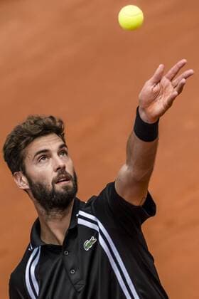 April 22, 2016 - Barcelona, Catalonia, Spain - BENOIT PAIRE (FRA) serves the ball to Malek Jaziri (TUN) during their qurter-final at the Barcelona Open Banc Sabadell 2016. Paire wins 3-6, 7-5, 6-1 Paire Reaches Semi Finals At Barcelona Open 2016 - ZUMAo105