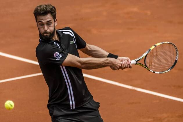 April 22, 2016 - Barcelona, Catalonia, Spain - BENOIT PAIRE (FRA) returns the ball to Malek Jaziri (TUN) during their qurter-final at the Barcelona Open Banc Sabadell 2016. Paire wins 3-6, 7-5, 6-1 Paire Reaches Semi Finals At Barcelona Open 2016 - ZUMAo105