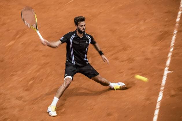 April 22, 2016 - Barcelona, Catalonia, Spain - BENOIT PAIRE (FRA) returns the ball to Malek Jaziri (TUN) during their qurter-final at the Barcelona Open Banc Sabadell 2016. Paire wins 3-6, 7-5, 6-1 Paire Reaches Semi Finals At Barcelona Open 2016 - ZUMAo105