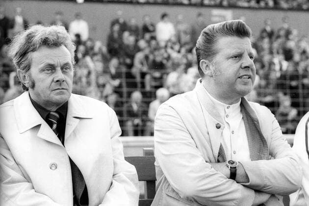 Fußball, Trainerhistorie, Rot-Weiß Oberhausen Präsident Gerd Buttgereit (li.) und Trainer Günter Brocker (beide Rot Weiß Oberhausen)