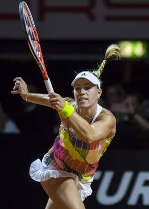 Angelique KERBER, GER in Aktion Vorhand Rueckhand ( im Spiel gegen Petra Kvitova) beim Halbfinale Tennis Grand Prix Porsche Damen WTA Tennis Damen in Stuttgart , 23.04.2016