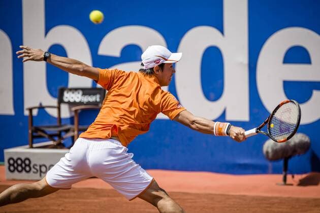 April 23, 2016 - Barcelona, Catalonia, Spain - KEI NISHIKORI of Japon returns the ball to Benoit Paire of France during their semi-final at the Barcelona Open Banc Sabadell 2016. Nishikori won 6:3, 6:2. Tennis 2016 - Barcelona Open - Day 6 - ZUMAo105