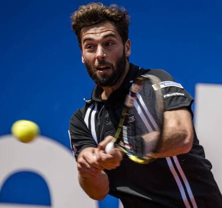 April 23, 2016 - Barcelona, Catalonia, Spain - BENOIT PAIRE of France returns the ball to Kei Nishikori of Japon during their semi-final at the Barcelona Open Banc Sabadell 2016. Nishikori won 6:3, 6:2 Tennis 2016 - Barcelona Open - Day 6 - ZUMAo105