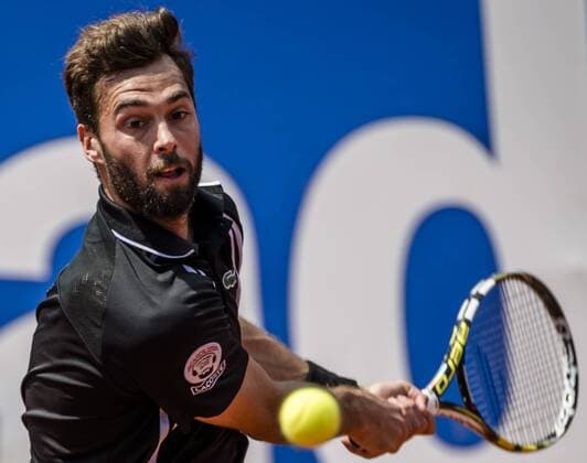 April 23, 2016 - Barcelona, Catalonia, Spain - BENOIT PAIRE of France returns the ball to Kei Nishikori of Japon during their semi-final at the Barcelona Open Banc Sabadell 2016. Nishikori won 6:3, 6:2 Tennis 2016 - Barcelona Open - Day 6 - ZUMAo105