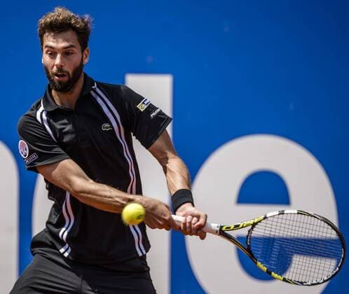April 23, 2016 - Barcelona, Catalonia, Spain - BENOIT PAIRE of France returns the ball to Kei Nishikori of Japon during their semi-final at the Barcelona Open Banc Sabadell 2016. Nishikori won 6:3, 6:2 Tennis 2016 - Barcelona Open - Day 6 - ZUMAo105