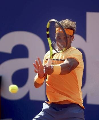 Spanish tennis player Rafael Nadal returns the ball to German Philippe Kohlscherber during a Barcelona Open Banc Sabadell Trofeo Conde de Godo semifinal in Barcelona, Catalonia, Spain, 23 April 2016. Nadal won 6-3,6-3 RAFEL NADAL VS PHILIPP KOHLSCHERBER !ACHTUNG: NUR REDAKTIONELLE NUTZUNG!  BCN014 20160423-635970339221877358