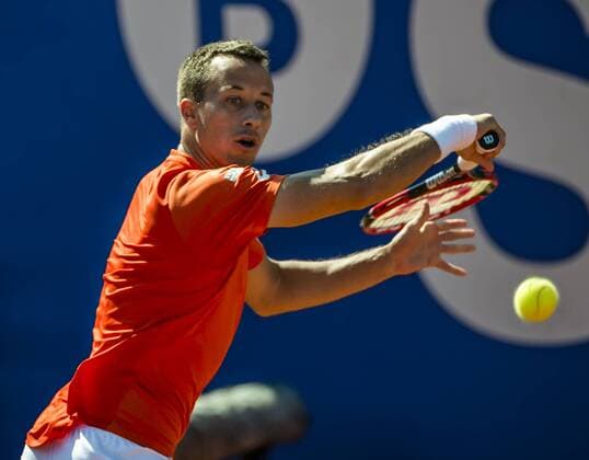 April 23, 2016 - Barcelona, Catalonia, Spain - PHILIPP KOHLSCHREIBER of Germany returns the ball to Rafael Nadal of Spain during their semi-final at the Barcelona Open Banc Sabadell 2016. Nadal won 6:3, 6:3 Tennis 2016 - Barcelona Open - Day 6 - ZUMAo105