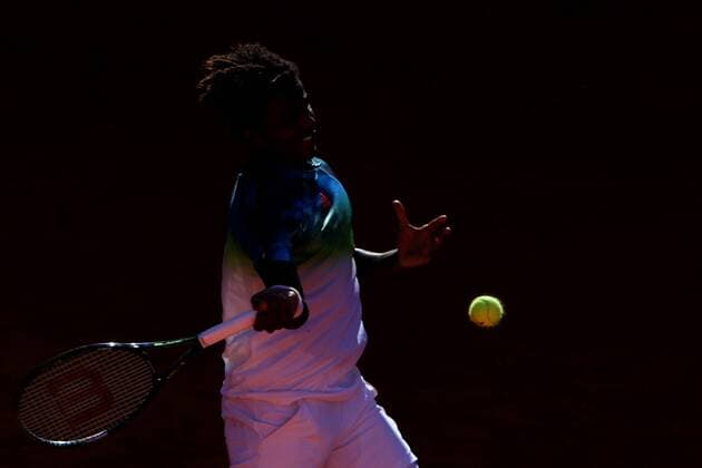 April 23, 2016 - Estoril, Portugal - Swedish Elias Ymer returns a ball to Portuguese Rui Machado during the Qualifying of the Millennium Estoril Open ATP Tennis Herren 250 tennis tournament at the Clube de TÃƒÂ©nis do Estoril in Portugal on April 25, 2016. Millennium Estoril Open ATP 250 tennis tournament - Rui Machado (POR) vs Elias Ymer (SWE) - ZUMAf123