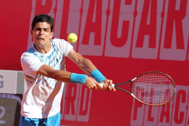 April 23, 2016 - Estoril, Portugal - Portuguese Rui Machado returns a ball to Swedish Elias Ymer during the Qualifying of the Millennium Estoril Open ATP Tennis Herren 250 tennis tournament at the Clube de TÃƒÂ©nis do Estoril in Portugal on April 25, 2016. Millennium Estoril Open ATP 250 tennis tournament - Rui Machado (POR) vs Elias Ymer (SWE) - ZUMAf123