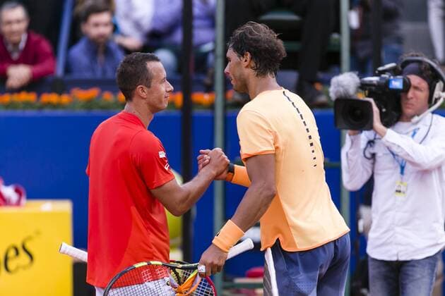 BARCELONA - April 23- SPAIN: Rafael Nadal celebrates the victory during the match between Rafael Nadal (ESP) vs Philipp Kohlschreiber (GER) of the Open Banc Sabadell, 64 Trophy Conde de Godo, played on the RCT Barcelona 1899, on april 23, 2016. Photo: Mikel Trigueros Urbanandsport Cordon Press ---------------------------------- BARCELONA - Abril, 23 - ESPANA: Rafael Nadal celebra la victoria durante el partido entre Rafael Nadal (ESP) vs Philipp Kohlschreiber (GER) de la edicion 64 del Barcelona Open Banc Sabadell Trofeo Conde Godo, celebrada en el RCT Barcelona 1899, el 23 de Abril de 2016. Foto: Mikel Trigueros Urbanandsport Cordon Press  xMikelxTriguerosx xBARCELONA-OPEN-BANC-SABADELLx64-TROFEO-CONDE-GODOx