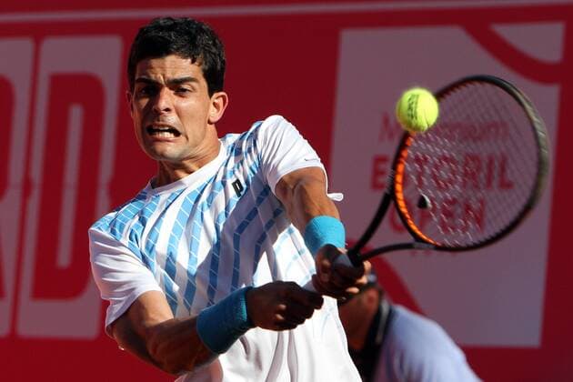 April 23, 2016 - Estoril, Portugal - Portuguese Rui Machado returns a ball to Swedish Elias Ymer during the Qualifying of the Millennium Estoril Open ATP Tennis Herren 250 tennis tournament at the Clube de TÃƒÂ©nis do Estoril in Portugal on April 25, 2016. Millennium Estoril Open  - ZUMAn230
