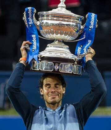 April 24, 2016 - Barcelona, Catalonia, Spain - RAFAEL NADAL of Spain raises the cup after winning the final of the Barcelona Open Banc Sabadell 2016 against Kei Nishikori of Japon Rafael Nadal won 6:4, 7:5 Rafael Nadal Wins Barcelona Open 2016 - ZUMAo105