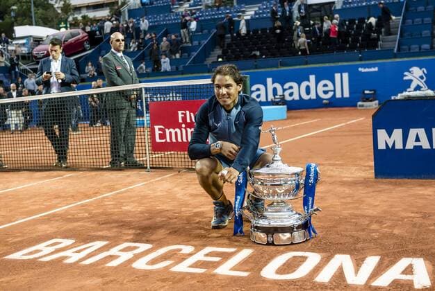 April 24, 2016 - Barcelona, Catalonia, Spain - RAFAEL NADAL of Spain poses for a photograph with the cup after winning the final of the Barcelona Open Banc Sabadell 2016 against Kei Nishikori of Japon Rafael Nadal won 6:4, 7:5 Rafael Nadal Wins Barcelona Open 2016 - ZUMAo105