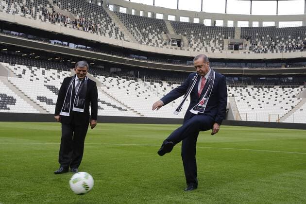 Turkish President Recep Tayyip Erdogan and 11. President of Turkey Abdullah Gul plays soccer during the inauguration Vodafone Arena Inonu Stadium, the brand new Istanbul waterfront stadium of the Besiktas.  Copyright: FerhatxMakasci 15349499