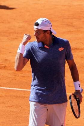 April 26, 2016 - Estoril, Portugal - Paul-Henri Mathieu of France celebrates his victory over Gastao Elias of Portugal during the Millennium Estoril Open ATP Tennis Herren 250 tennis tournament at the Clube de TÅ½nis do Estoril in Portugal on April 26, 2016. Paul-Henri Mathieu won 2-0 Millennium Estoril Open ATP 250 tennis tournament - Gastao Elias (POR) vs Paul-Henri Mathieu (FRA) - ZUMAf123