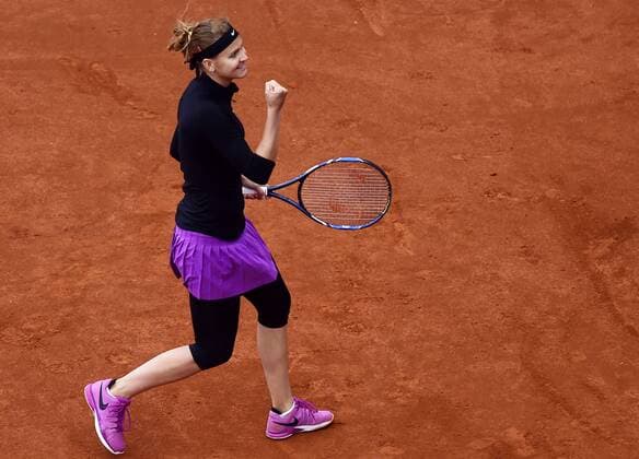 Czech tennis player Lucie Safarova celebrates a victory as she defeated Hsieh Su-Wei during the tennis match Prague Open in Prague, Czech Republic, April 28, 2016. (CTKxPhoto RomanxVondrous) CTKPhotoP201604280697401  vnd 7