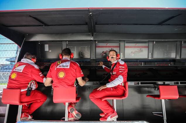 SOCHI, RUSSIA. APRIL 28, 2016. Scuderia Ferrari F1 Team mechanics at the Sochi Autodrom racing circuit ahead of the 2016 Formula 1 Russian Grand Prix. Sergei Bobylev TASS  TS021233