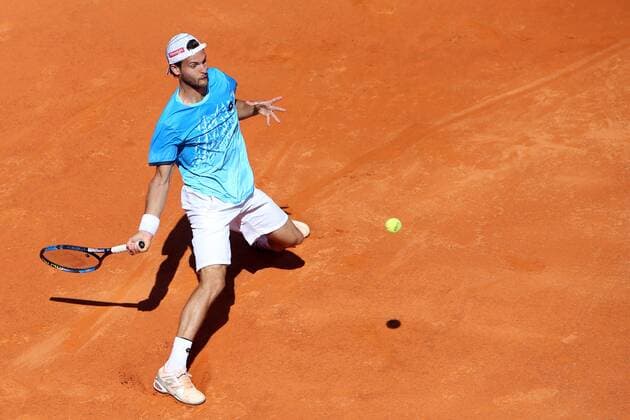 April 28, 2016 - Estoril, Portugal - Portuguese Joao Sousa returns a ball to Spanish Nicolas Almagro during the Millennium Estoril Open ATP Tennis Herren 250 tennis tournament at the Clube de Tenis do Estoril in Portugal on April 27, 2016. Millennium Estoril Open ATP 250 tennis tournament - Jo‹o Sousa (POR) vs Spanish Nicolas Almagro (ESP) - ZUMAf123