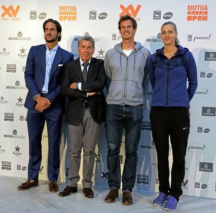 Presentation of the Mutua Madrid Open 2016 tennis tournament. In this picture, Feliciano Lopez, Manuel Santana, Andy Murray and Kvitova. xÃngelxRiverox 
