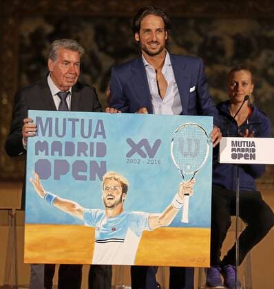 Presentation of the Mutua Madrid Open 2016 tennis tournament. In this picture, Manuel Santana and Feliciano Lopez. xÃngelxRiverox 